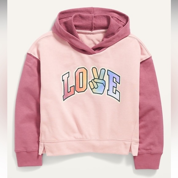 Old Navy Other - Love & Peace Pink Long Sleeve Hoodie Pull Over| size XL 14-16
